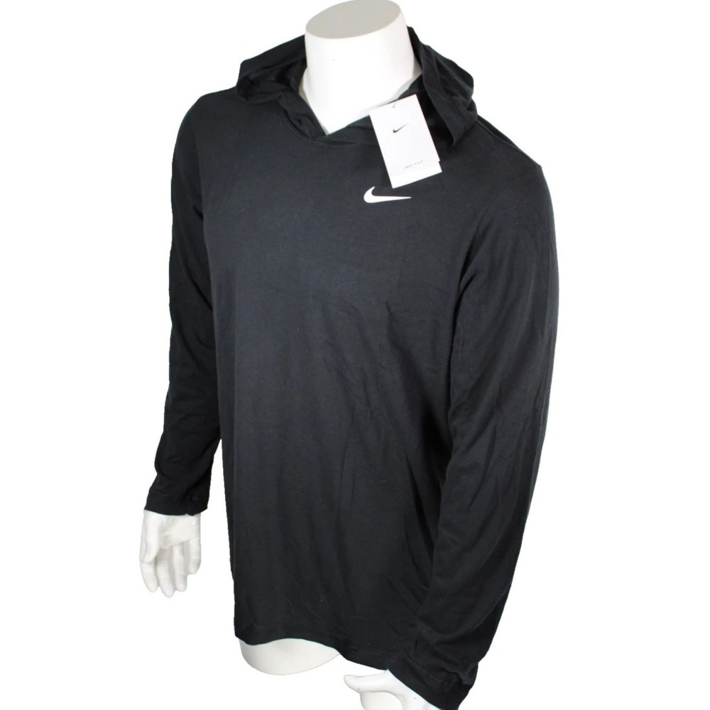 Nike Dri-FIT Hoodie Men's Medium Black Lightweight Pullover Activewear SportNWT
